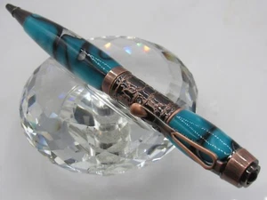 HIGH QUALITY HANDMADE LEGACY VICTORIA TURQUOISE/BLACK/GRAY ACRYLIC TWIST BP PEN - Picture 1 of 4
