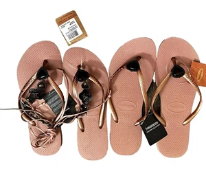 Original HAVAIANAS SLIM with SWAROVSKI Crystal Flip Flops Rose gold Size 11/12 - Picture 1 of 5