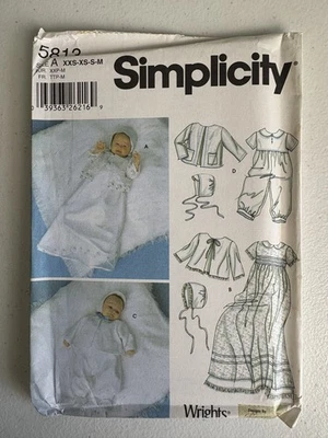 Simplicity 5813 Pattern Size A XXS-XS-S-M Uncut Vintage 2002 Christening Outfits - Image 1 of 2