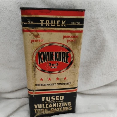 Vintage Kwik kure Lot Tube Tire Repair Patch Kits Tin Can Vulcanizing Ad Gas Oil - Image 1 of 4