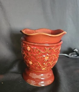 Scentsy Roma Rust Maroon Oil Wax Melt Warmer Aroma Floral Print Works - Picture 1 of 8