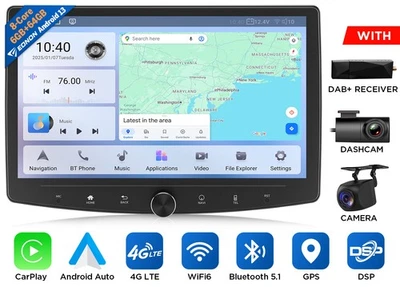 DAB+ 10,1" Autoradio GPS Navigation 2DIN Android 13 6+64GB WiFi 4G LTE Bluetooth - Bild 1 von 4
