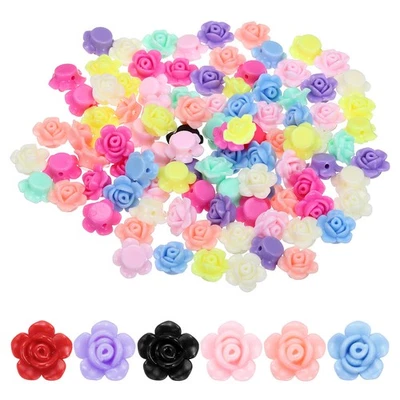 200Pcs Rose Flower Beads 12mm Acrylic Rose Carved for Jewelry Making, Multicolor - Image 1 of 4