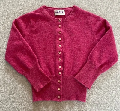 BRORA CROP CARDIGAN SZ 6 WOMEN PINK 100% CASHMERE SCOTLAND KNIT SEE DETAIL FIRST - Image 1 of 4