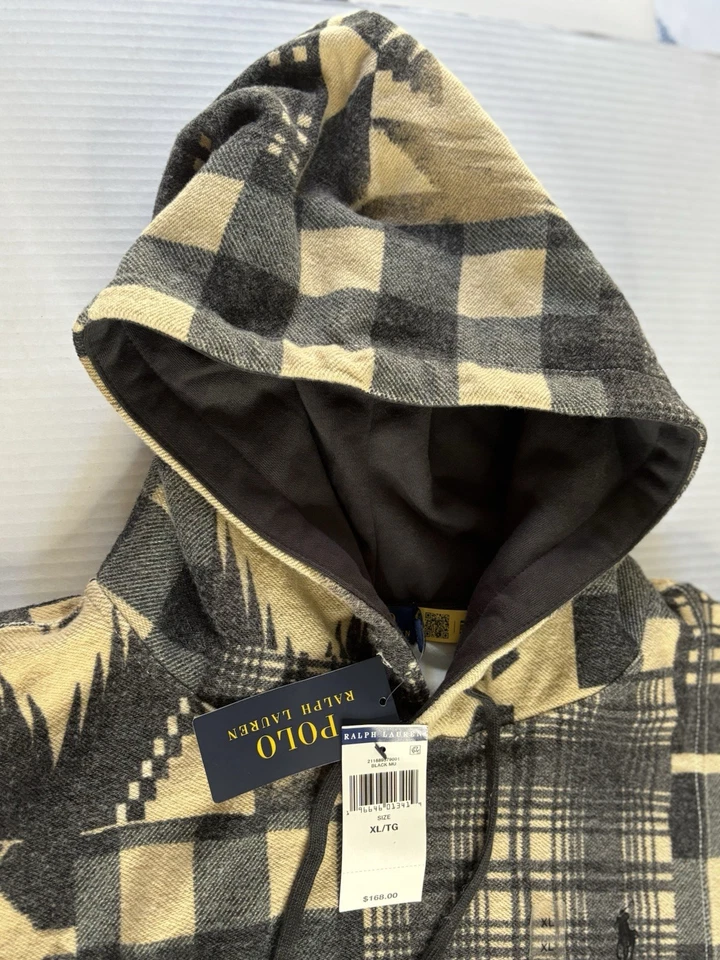 Polo Ralph Lauren Hombre Sudadera con Capucha Polar a Cuadros Negra/Caqui XL Nueva Con Etiquetas Foto 1 de 4