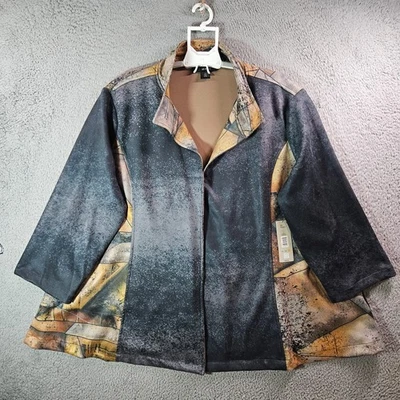 $94 NUEVO Cárdigan Chaqueta Blazer Mujer Ali Miles Frente Abierto 3X Gris Abstracto Foto 1 de 4