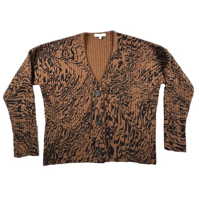 Madewell Tigerized Cameron кардиган XS мягкий ребристый вязаный коричневый черный свитер - Изображение 1 из 4