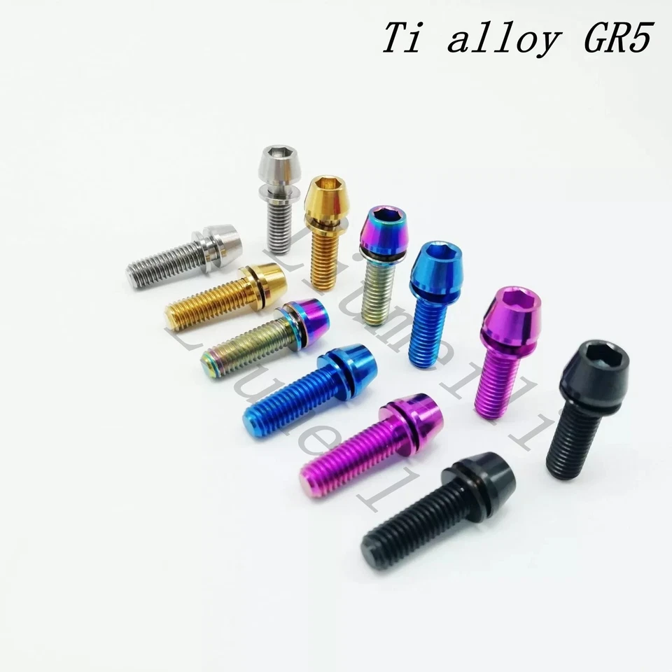 M5x16mm Super Light Bike Stem Bolts Taper Head Bicycle Conical With Washers 6pcs - Image 1 of 3