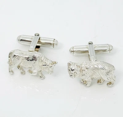 Gemelos Tiffany Bull Bear Stock Market Finance en plata esterlina Day Trader Foto 1 de 4