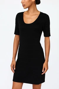 Calvin Klein Wide Rib Black Short Sleeve Sweater Dress Size Small Scoopneck - Picture 1 of 7