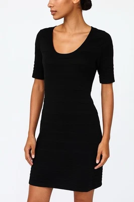Calvin Klein Wide Rib Black Short Sleeve Sweater Dress Size Small Scoopneck - Image 1 of 4