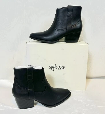 Style & Co. Perriee black faux leather cowboy western boots / size 8 1/2 - Image 1 of 4