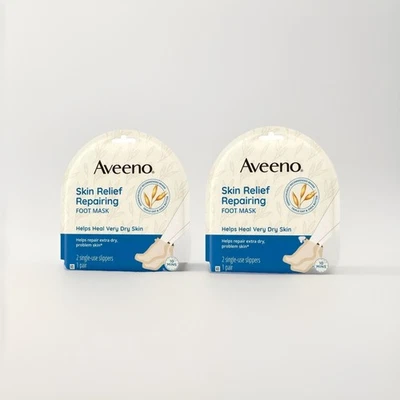2 Aveeno Skin Relief Repairing FOOT MASK Triple Oat & Shea Butter Slippers - Image 1 of 2