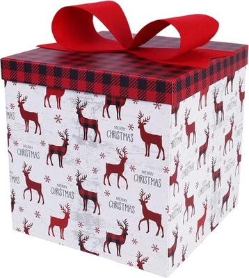 Cajas de regalo grandes de Navidad LaRibbons con tapas, ciervo a cuadros búfalo 10x10x10  Foto 1 de 4