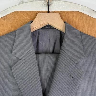 Calvin Klein Suit Mens 40S Gray Pinstripe 3 Button 100% Wool Pants 32x26 Flat - Image 1 of 4