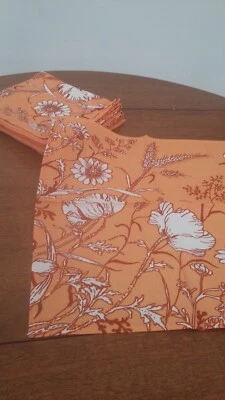 12 ANCIENNES SERVIETTES DE TABLE ORANGES DECOR FLORAL NEUVES  LINGE MAISON 1970 - Photo 1/4