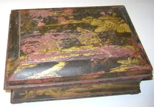 Vintage Antique Chinese or Japanese Lacquer Box w/ Women Birds etc RARE - Picture 1 of 7