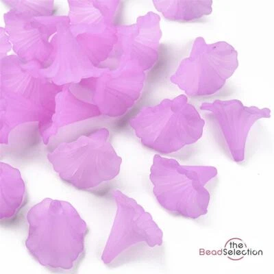 10 LARGE FROSTED LUCITE ACRYLIC LILY TRUMPET FLOWER BEADS 41mm LITE PURPLE LUC33 - Image 1 of 3