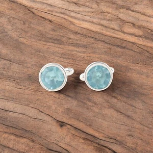 Sky Blue Topaz Gemstone 925 Sterling Silver Jewelry Cufflinks 0.50" Gift For Him - Picture 1 of 3