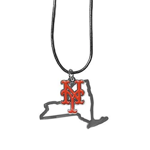 New York Mets State Shape Charm w/ Team Logo Chain Necklace MLB Licensed Jewelry Cover