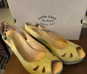 Kork-Ease Felicia Mimetico Wedge Sandals, Mustard Green Women’s Size 8 Cork Sole - Picture 1 of 23