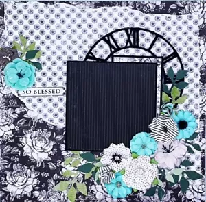 Coniglietto Bo fatto a mano COSÌ BENEDETTO Teal bianco e nero 12x12 layout album prefatto - Foto 1 di 3