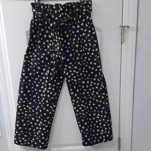 H&M Women's Sz 6 Blue Floral Paperbag Cottagecore Wide Leg Pants with Pockets - Picture 1 of 8