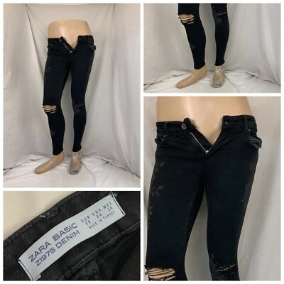 Zara Basic Jeans Sz 4 Gray Slim Fit Flat Front Cotton Stretch YGI X1-57 - Image 1 of 4