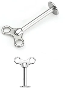 Labret Chin Stud w/Winding Toy Key 14 Gauge 5/16" Steel - Picture 1 of 3