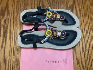 Siketu Womens Sandals Rhinestone Beaded Boho Colorful Faux Leather Size 9 To 10 - Picture 1 of 9