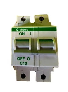 Crabtree 62C/10 C10 Double Pole 10A Amp Type C Circuit Breaker Polestar 62C10 - Picture 1 of 3