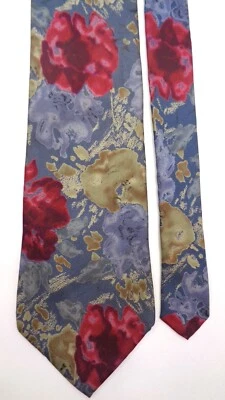 GEOFFREY BEENE Men's 100% Silk 58" Necktie Designer FLORAL Red/Gray Stunning EUC - Image 1 of 4