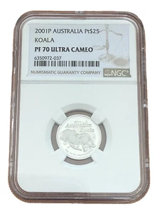 Australia 2001P Platinum 1/4 oz $25 NGC PF70UC Koala - Picture 1 of 2