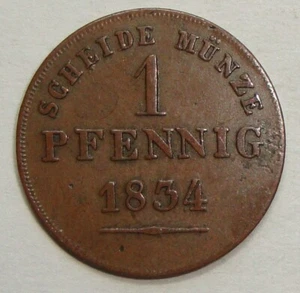 1934 GERMANY GERMAN STATES 1 PFENNIG ERNST 1 SAX COBURG GOTHA WORLD COIN NICE! - Picture 1 of 2