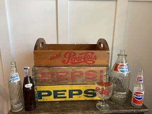 3 Vintage Pepsi Wood Crate Lot Cola Wooden Storage Tray Caddy + Glass Bottles - Picture 1 of 17