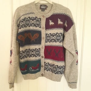 Woolrich Winter Activities Motto Button Cardigan Wollpullover grau Gr. L - Bild 1 von 10