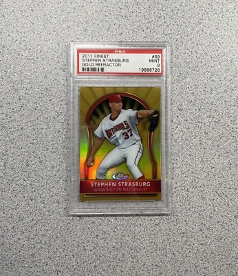 2011 Topps Finest Baseball #59 Stephen Strasburg Gold Refractor /50 PSA 9 RARE - Image 1 of 2