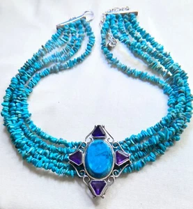 DTR Jay King 5-Strang Halsreif mit Türkis Amethyst Sterlingsilber Halskette Neu - Bild 1 von 6