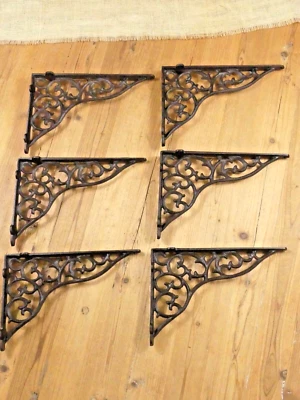 6 LARGE Shelf Braces Wall Brackets Cast Iron Brackets Vine Garden Corbels Rustic - Image 1 of 4