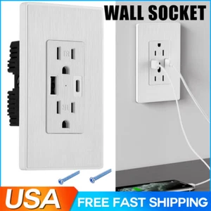Electrical Outlet Panel Wall Socket AC Power Dual USB Port USB-C USB-A 110V 15A - Picture 1 of 12