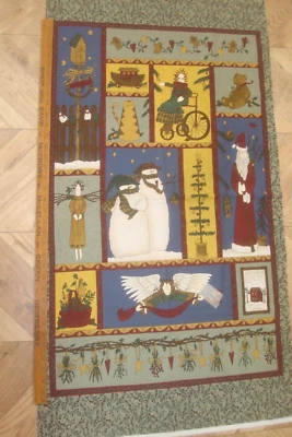 One Panel MODA Fabric Deb Strain Country Santa Snowman Folk Quilt Craft 44"x 23" - Image 1 of 4