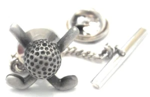 GOLFBALL AND CLUBS PEWTER  TIE TACK/ LAPELPIN MANUFACTURERS DIRECT PRICING - Picture 1 of 4