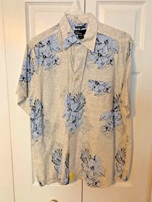 Camisa de campamento Marc Edwards para hombre con botones talla grande lavable lino beige AZUL   Foto 1 de 3