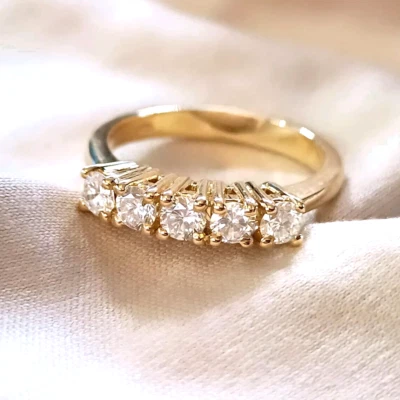 0.50Ct Round Cut Lab Grown Diamond Solid 14k Yellow Gold Women's Five Stone Ring - Image 1 of 4
