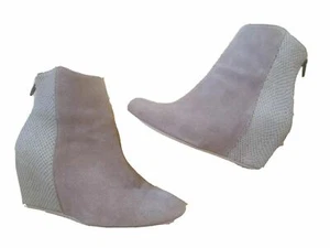 H by Hudson England Ankle Hidden Wedge Boots Taupe Leather & Suede US 6.5-37 - Picture 1 of 9