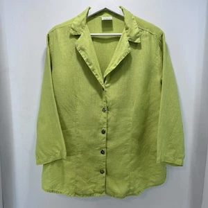Click by Color Me Cotton 100% Linen Top Lagenlook Women's Large Citron Vtg - Picture 1 of 8