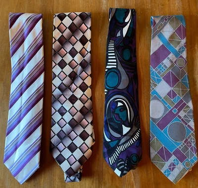 Set of 4 Silk Neckties in Shades of Purple, Pierre Cardin, Geoffrey Beene, Other - Image 1 of 4