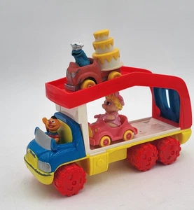 Vtg Tyco Diecast Plastic Sesame Street Car Hauler Truck Ernie Driving 9" 2 cars - Picture 1 of 13
