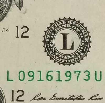 Birthday Dollar September 16, 1973 Fancy Serial Number $1 Series 2013 L Note - Image 1 of 4