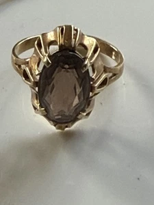 Anillo Oro 14K 585 Cuarzo Ahumado Años 70 Noruega Noruego Vintage Estate 2903 - Imagen 1 de 9